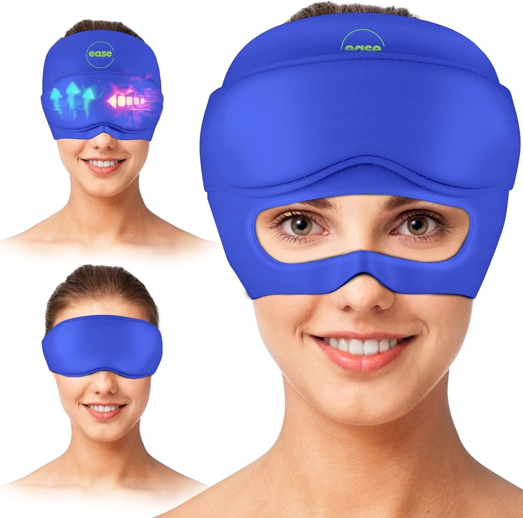 Migraine Relief Cap - 2 in 1 Soothing Headache Relief Cap 配有可切除眼罩 20% Extra Gel - Migraines的头痛帽子 - 冷冰头包装产品 压力、紧张、悬浮和毛绒眼