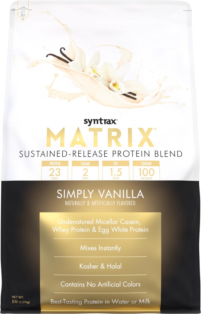 Syntrax 营养矩阵 - 持续释放蛋白素混合剂,简写香草5 lbs. Real Vanilla Bean Specks.