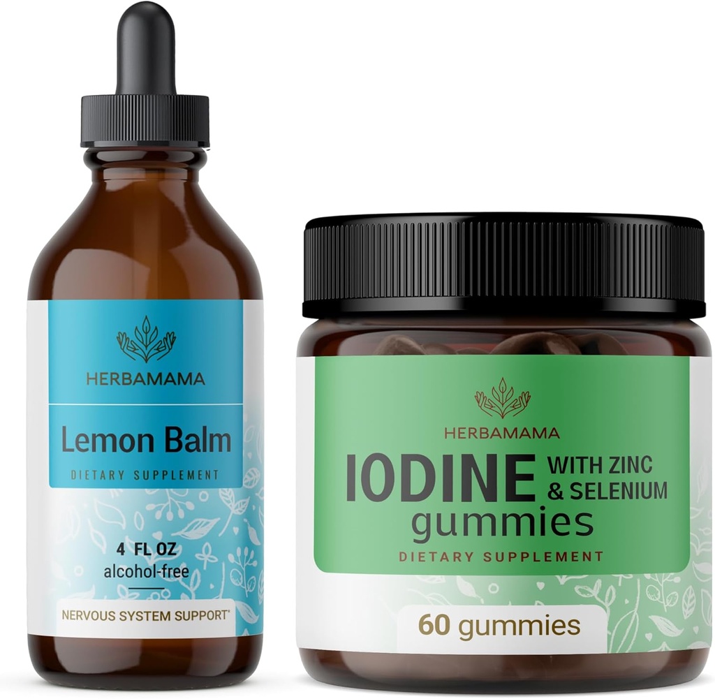 HERBAMAMA 柠檬包和碘基-柠檬包 4 fl oz & Potassium Iodine Gummys-Vegan,非GMO,酒精和无胶碱-2包