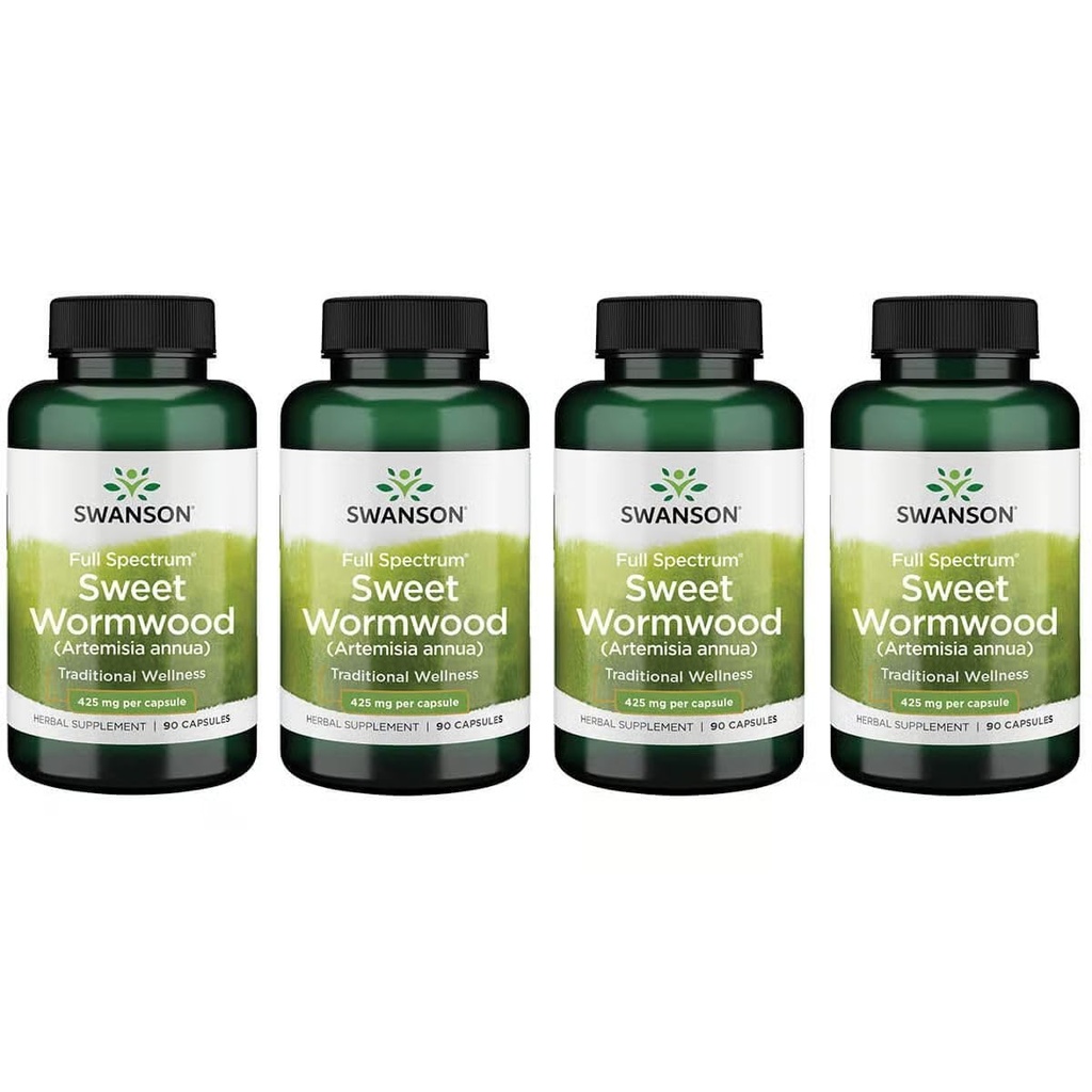 Swanson Sweet Wormwood - 可能促进GI Gut健康,微生物平衡和消化健康支持 - 青蒿素草药补充剂 - (90 Capsules,425 mg 各自) 4 Pack