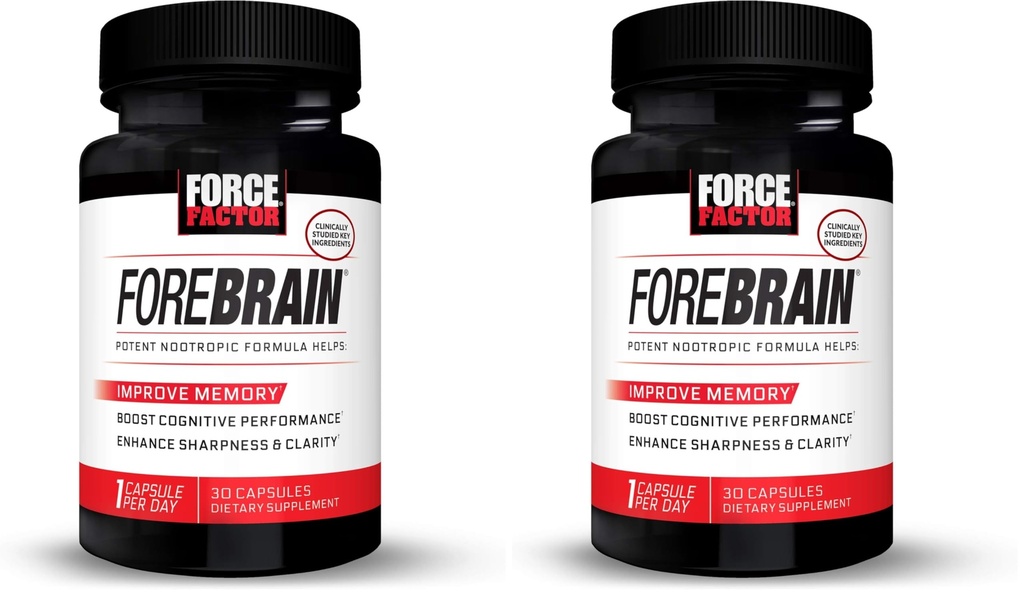 Forebrain Nootropic Brain 增益记忆、促进焦点、增加精神能量,以及支持脑健康与咖啡因、Bacopa和Huperzine A, Force Factor,30 Capsules (Pack of 2)