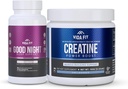 晚安 自然睡眠援助(60 Capsules) & 微营养化 Creatine Monohydrate Powder(150g) Bundle – 自然睡眠支持 Melatonin, Ashwagandha & L-Theanine, Plus Pure Vegan Creatine for 增强