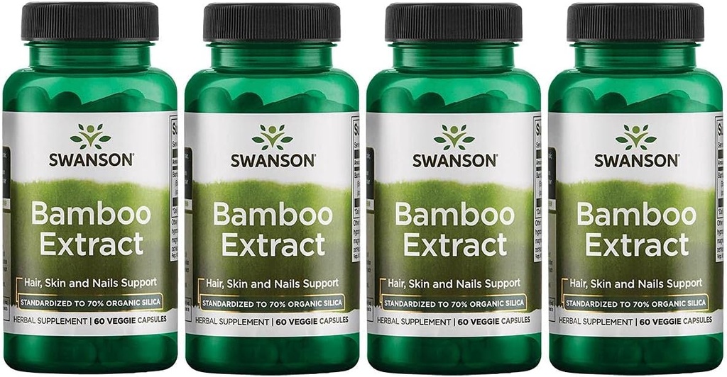 Swanson Bamboo 提取 - 天然毛发、皮肤和钉子补充剂 - 70% Silica 内容支持烯烃形成和骨质生长 - (60 Veggie Capsules,每件300毫克) 4 Pack