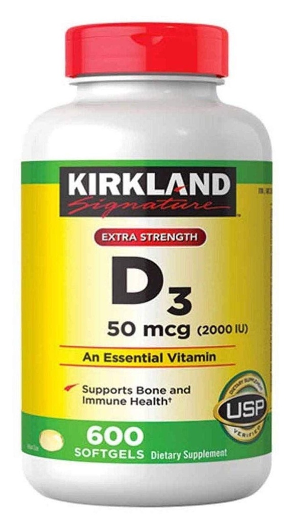 Kirkland 签名额外强度 D3 50 mcg, 600 软胶