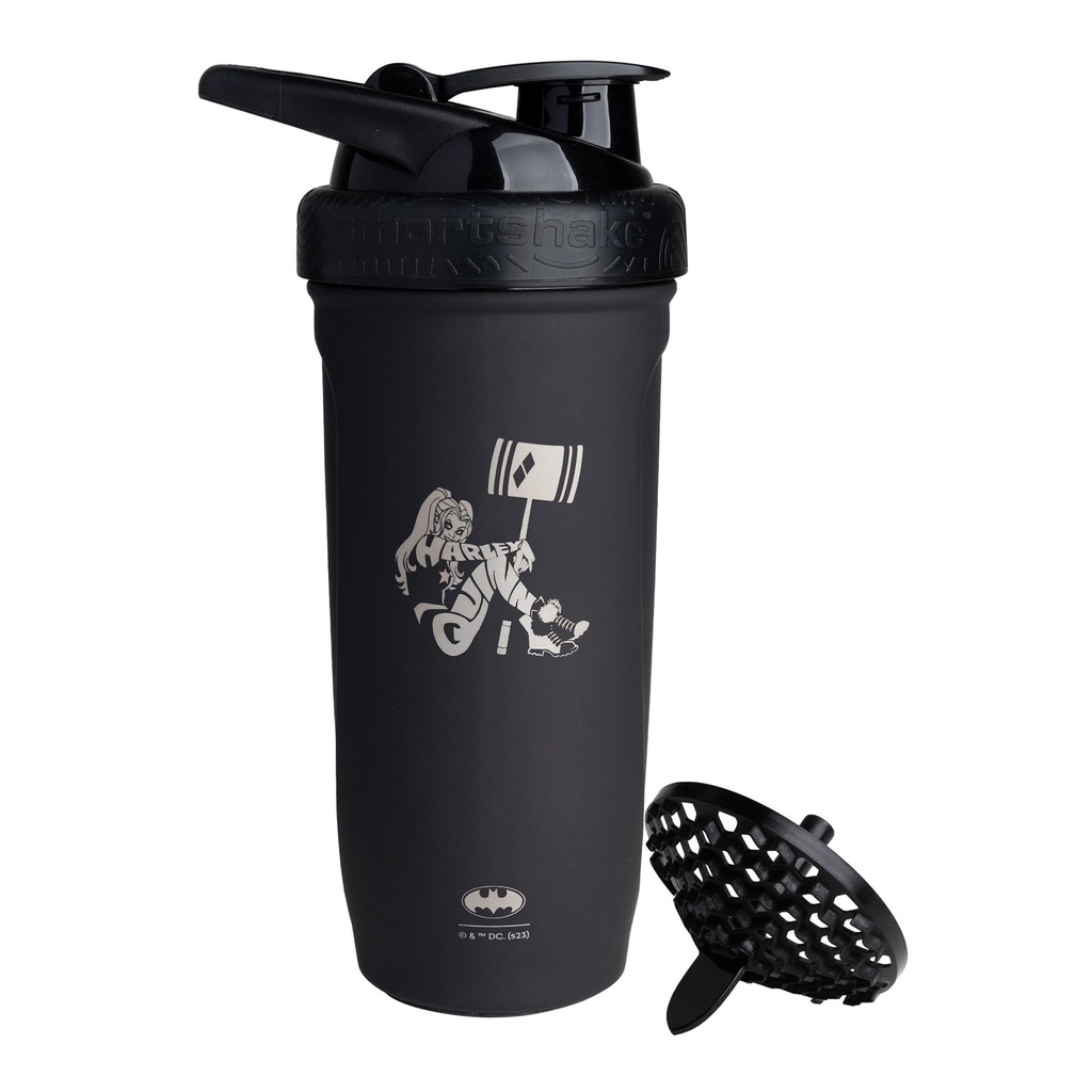 Smartshake DC COMICS Reforce 无锡 蛋白质摇摆瓶900 ml → 30 oz - 防漏螺丝上 Lid - BPA Free - Unixex - 非绝缘 - Harley Quinn Logo