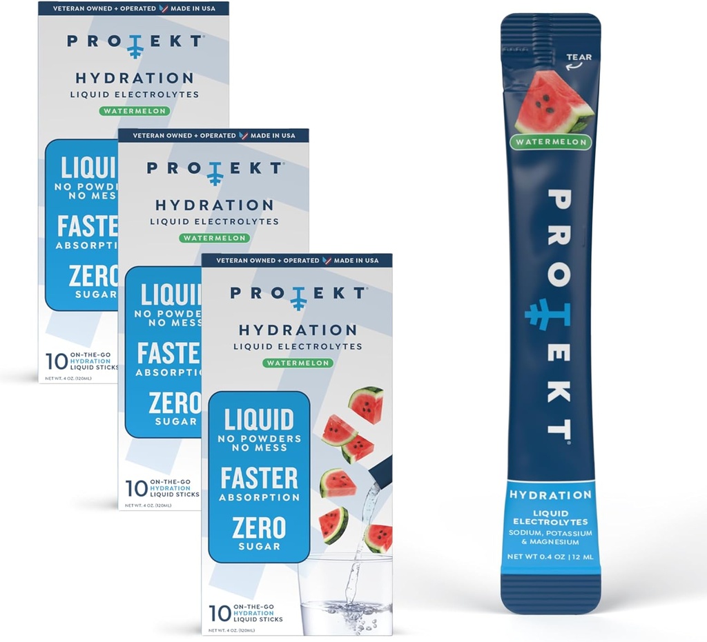 PROTEKT 用于回收和水分的电解包 → 有机和无糖电解质饮料 → 工程比粉末饮料快 → 上行液态水分饮料 → 30 Pack