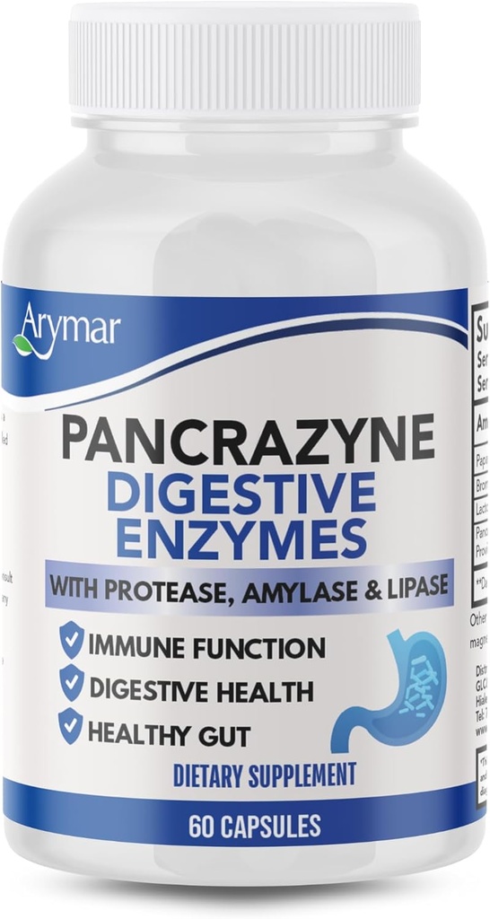 Arymar Pancrazyne Probiotics, 带有Amylase的消化酶, Protase, Lipase & Lactobacillus, Gut 健康与消化支持补编, 60 Capsules