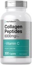Horbäach Collagen Peptides 6000mg → 300 Caplet Pills 与维生素 C → 水解Collagen 补充 → Non-GMO, Gluten Free