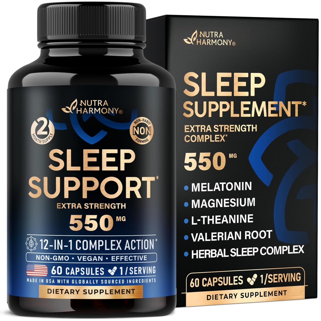 成人睡眠药丸 550mg - Melatonin 3mg - Valerian Root for Sleep - L - Theanine - Magnesium - 天然睡眠援助补充 - 非哈比特人形成休息支助 - 美国制造 - 1天,2个月供应
