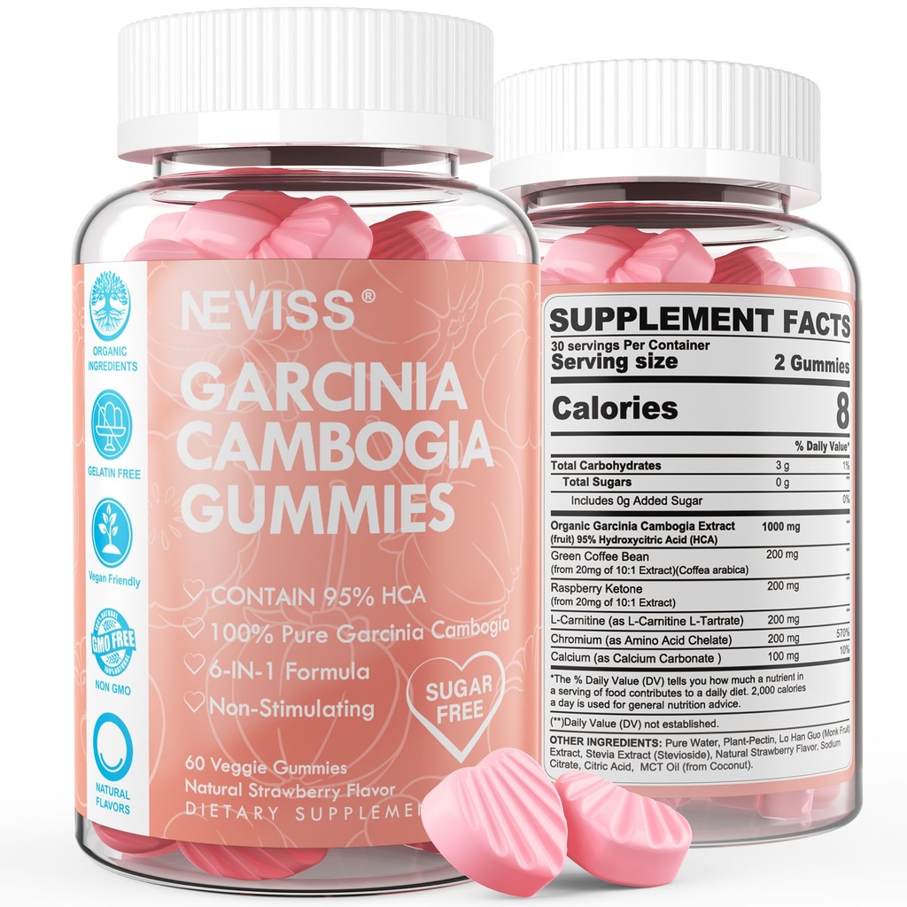 含L-Carnitine、Raspberry Ketone、Chromium、绿咖啡豆用于代谢、100%有机提取、Vegan、草莓 Flavor 60 Cts的无糖加西亚甘博吉亚糖