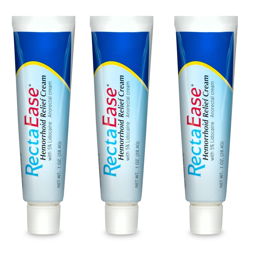 环球RectaEase 5% Lidocaine( 3 Pack) 血红蛋白 Recorrhoid Relief Cream 1 oz Tube, Anorectal Cream, Rapid Numbing Relief, 来自伊奇和Burn的血红蛋白治疗
