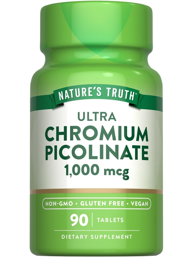 Nature's Truth Ultra Chromium Piclinate 1000mcg | 90 plaets | Vegan, Non-GMO & Gluten 免费补充