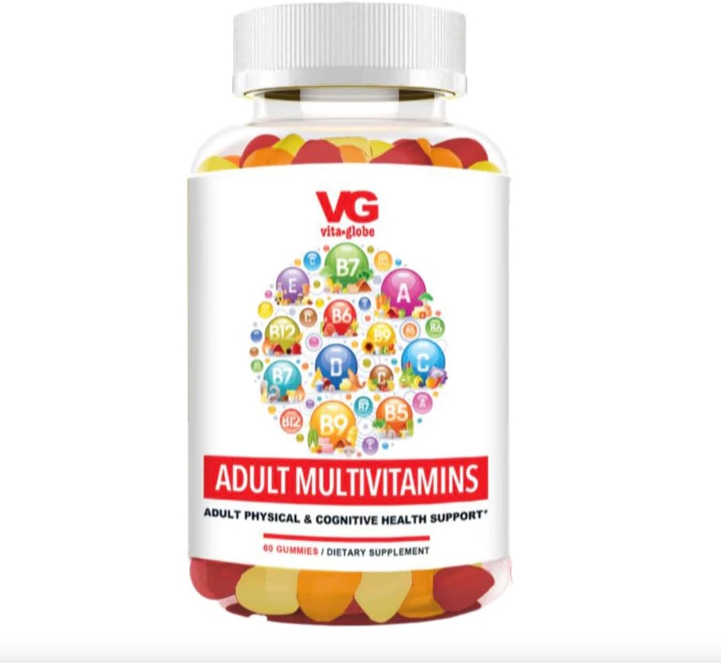 VITA GLOBE 成人多维他明Gummys – 配有维生素 C, D, E, B6, B12, Folate & Biotin → Daily 多维他明 能源,免疫健康与代谢支持 – 60 Gummys (Pack of 1)