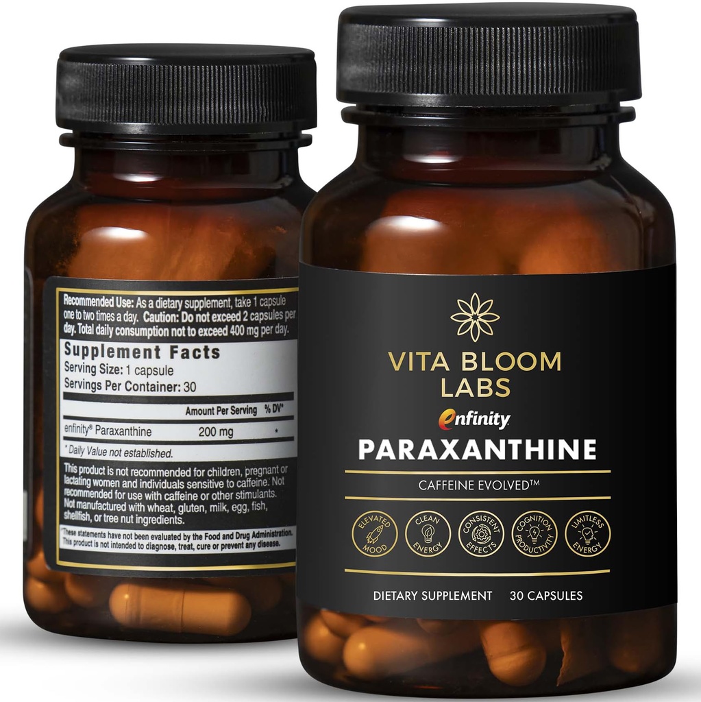Enfinity Paraxanthine Capsules, Clean Energy & Focus, Cafeine 替代品 |200 mg / Capsule | 30 mg / Capsules / Bottle | 设计于美国,GMP认证,非GMO, Kosher