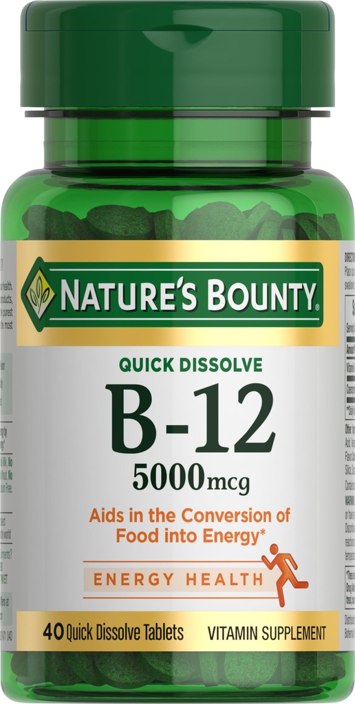 大自然的丰产维生素B12,支持能量代谢和神经系统健康,5000mcg,40个快速溶解片