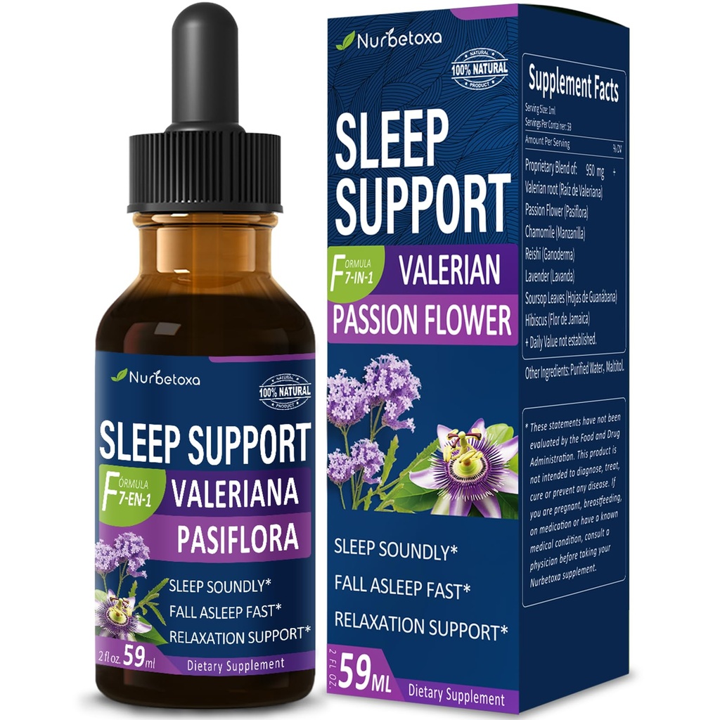 瓦莱里安睡眠支持滴水,Gotas de Pasiflora y Valeriana y Lavanda para Dormir Profundamente supiro。 Passion Flower & Lavender 提取液体叮当,用于快速和良好的睡眠。 2oz