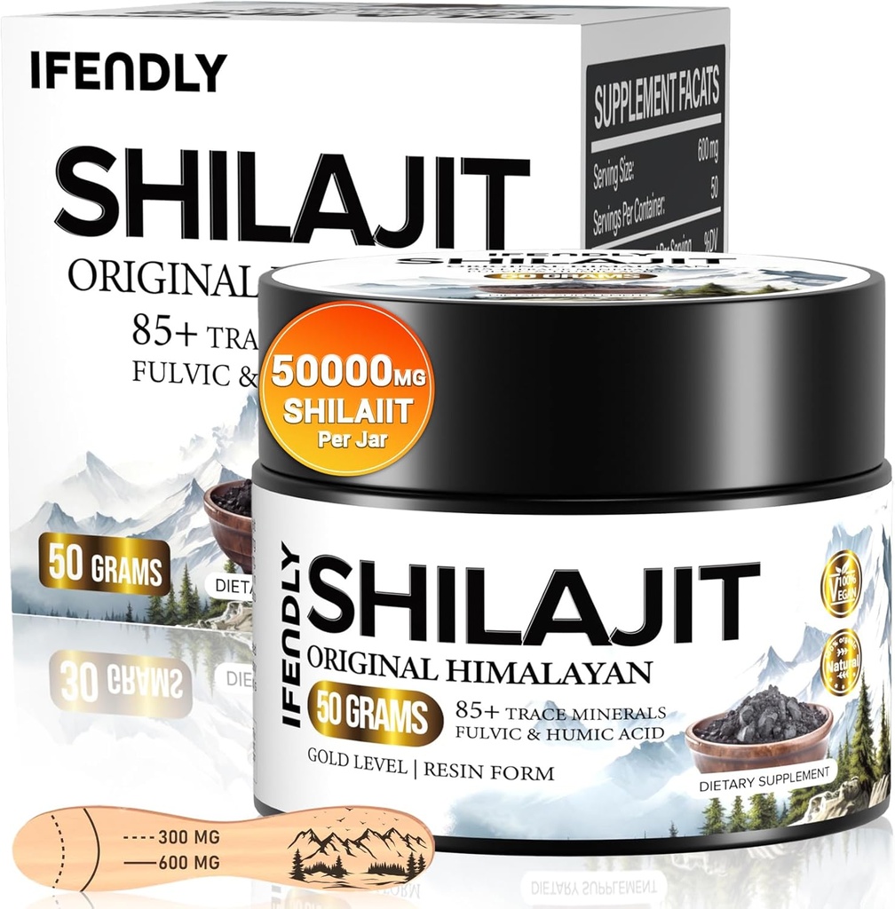Shilajit Resin, Shilajit for Men and Women, Shilajit Organization - 600 mg Potency Gold 等级, 85+ 履带矿物, Fulvic & Humic Acid, 为 Stamina, 豁免和力量, 83名服务人员(50g)