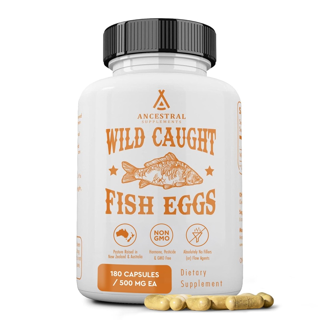 祖传补充野生捕食鱼蛋,24:00mg,Omega-3补充支持脑,心,生育和炎症健康,全食来源维生素D,K2,以及A,非GMO,180 Capsules