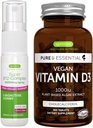 维根维生素D3 + 超级B12- Complex 5000mcg Vegan Bundle, 365 1000uu 维生素D3 板块 + 高强度 B12 樱桃火焰亚语言喷洒,由伊根努斯编写