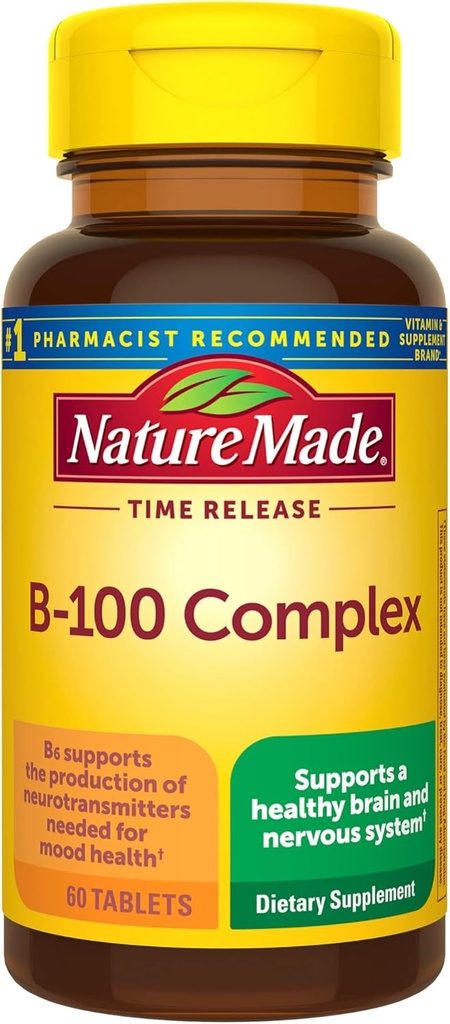 Nature Made Time Release Vitamin B-100 HighPotency B Complex,神经系统功能支持的饮食补充,60个时间发布片,60天供应