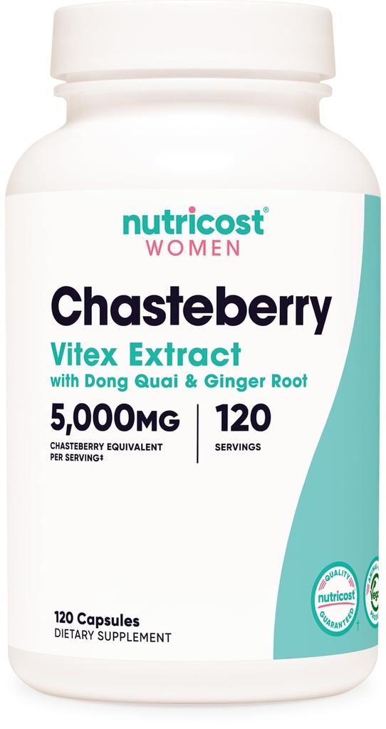 妇女营养成本 Chasteberry补编 120 Capsules, 5000mg 等效人(从500mg of 10:1 抽取),配有 Dong Quai & Ginger Root 抽取、蔬菜、Gluten Free & Non-GMO