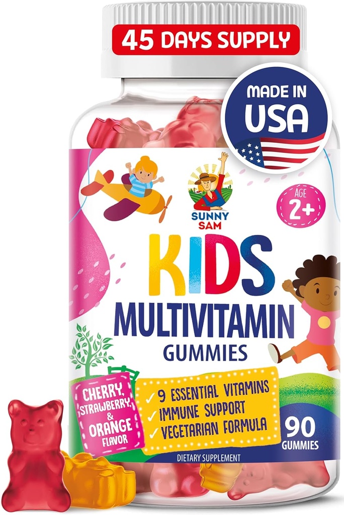 儿童多维生素类 - 90 食用维生素类 - 每日补充14种2岁及以上基本维生素类 - 包括维生素A、C、D、E、蔬菜B6和B12、锌、生物锡