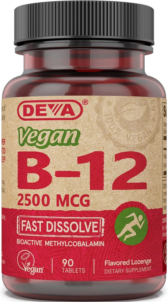 DEVA 营养 Vegan 亚语言快速溶解 B-12 碑, 2500 mcg, 90 计数