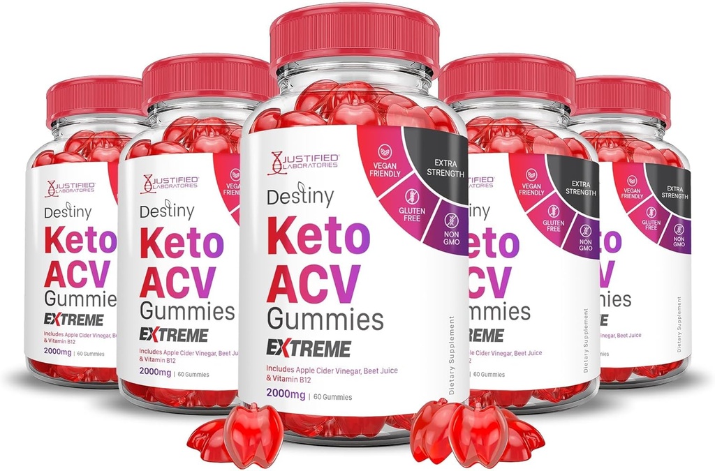 合理实验室(5 Pack Destiny Keto ACV Gummys Extreme 2000MG Destiny Keto Gummys 高级公式 苹果苹果苹果醋醋 配有石榴甜菜汁粉 B12 Vegan 非 GMO 300 Gummys)