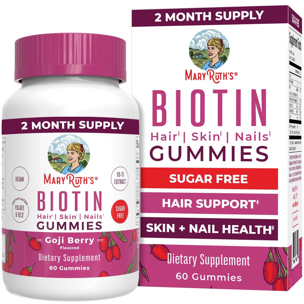玛丽·鲁斯有机物 生物素 蛋白糖 无糖 Vegan  Non Non-GMO | 2500 mcg 生物素补充物 |毛皮和直肠维生素 |毛生长维生素 |毛生长补充物 60个计数