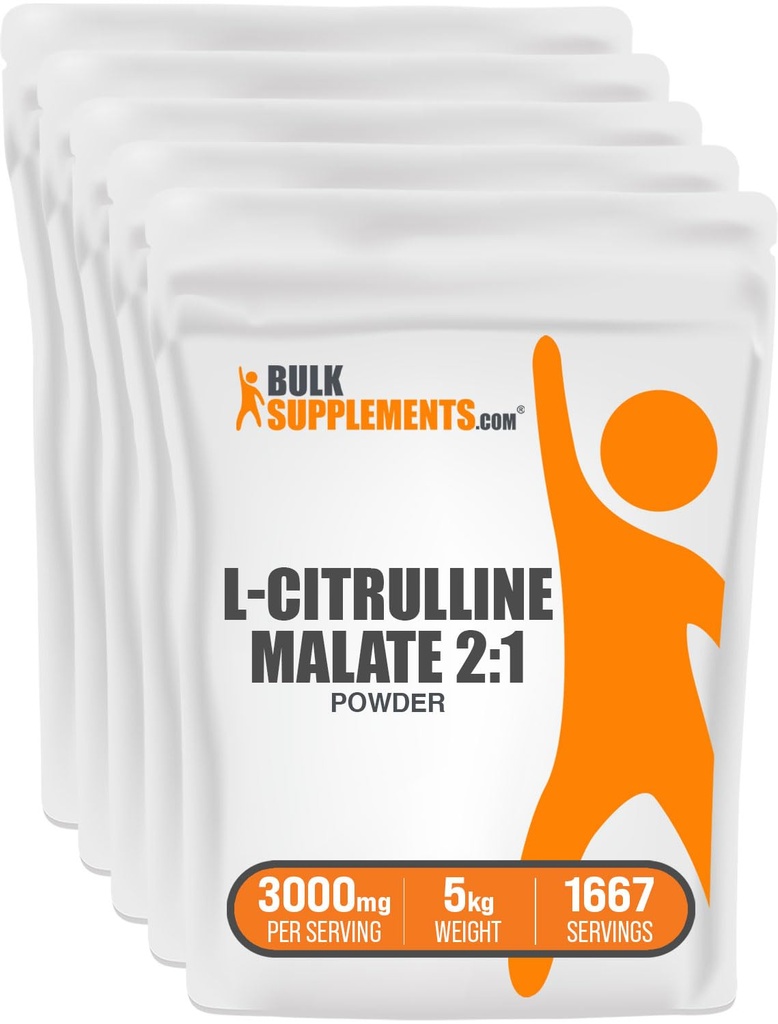 Bulk Assupports.com L-Citrulline Malate 2:1 Powder - Nitric Oxide Boost, Citrulline Malate Supplement - 不受欢迎 & Gluten Free - 3g / services, 1kg (pack of 5) (11磅)