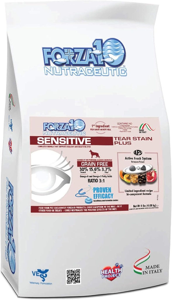 Forza10 敏感眼泪 谷物 无干狗食品 健康干狗食品 设计以减少狗眼泪 狗眼护理和泪水除虫器 (9英镑)