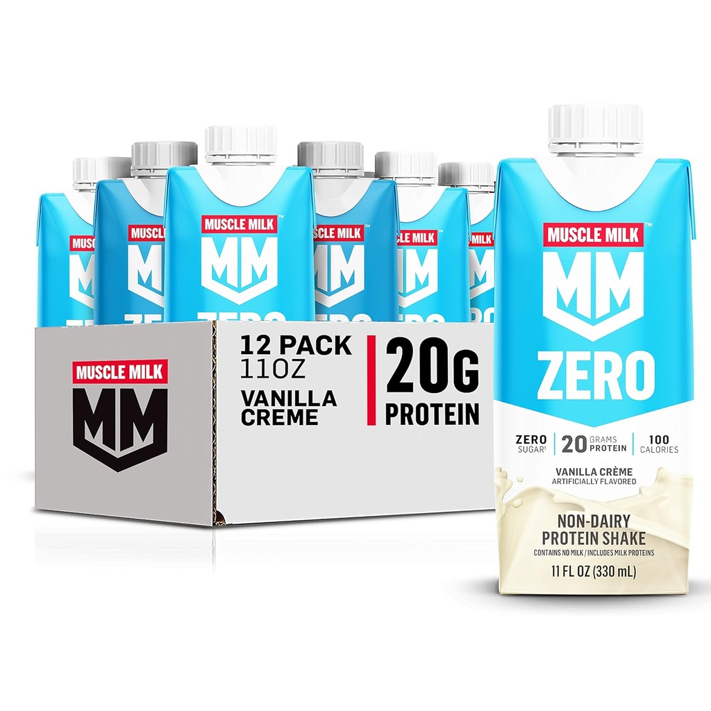 肌肉牛奶 零蛋白摇晃 香草 Crème 11 Fl Oz Carton 12 Pack 20g 蛋白质 零糖 100 Calories, Calcium, 维生素 A, C & D, 4g Fiber, Energing Snack, Packing May Vary, 12 Counter (Pack of 1).