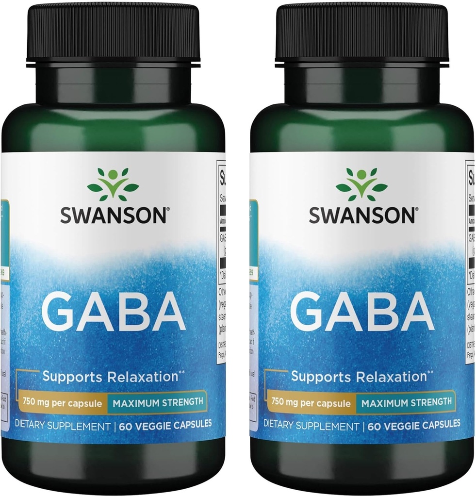 Swanson 氨基酸最大强度 GABA 750毫米 60伏特卡普尔(2包)