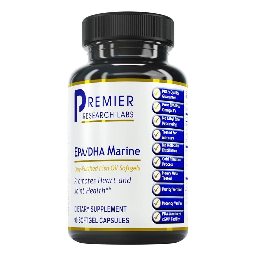 Premier Research Labs EPA DHA Marine Softgels - Omega 3 Fish Oil, EPA DHA Omega 3 补充品 女性和男性脂肪酸,天然 - 90 软胶 Capsules