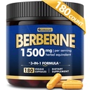 Berberine 补编,高强度 Berberine 1500MG, 180 Caps - plus Citrus Bergamot, Berberine HCI 根补充物 - 元数据, AMPK 支持健康体重管理 - Vegan, Organic, 非GMO