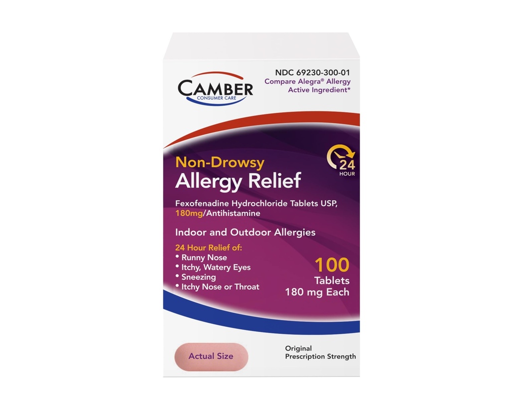 Camber Fexofenadine 抗西安胺 非昏睡室内 门外 24小时过敏性救治药 100片药片