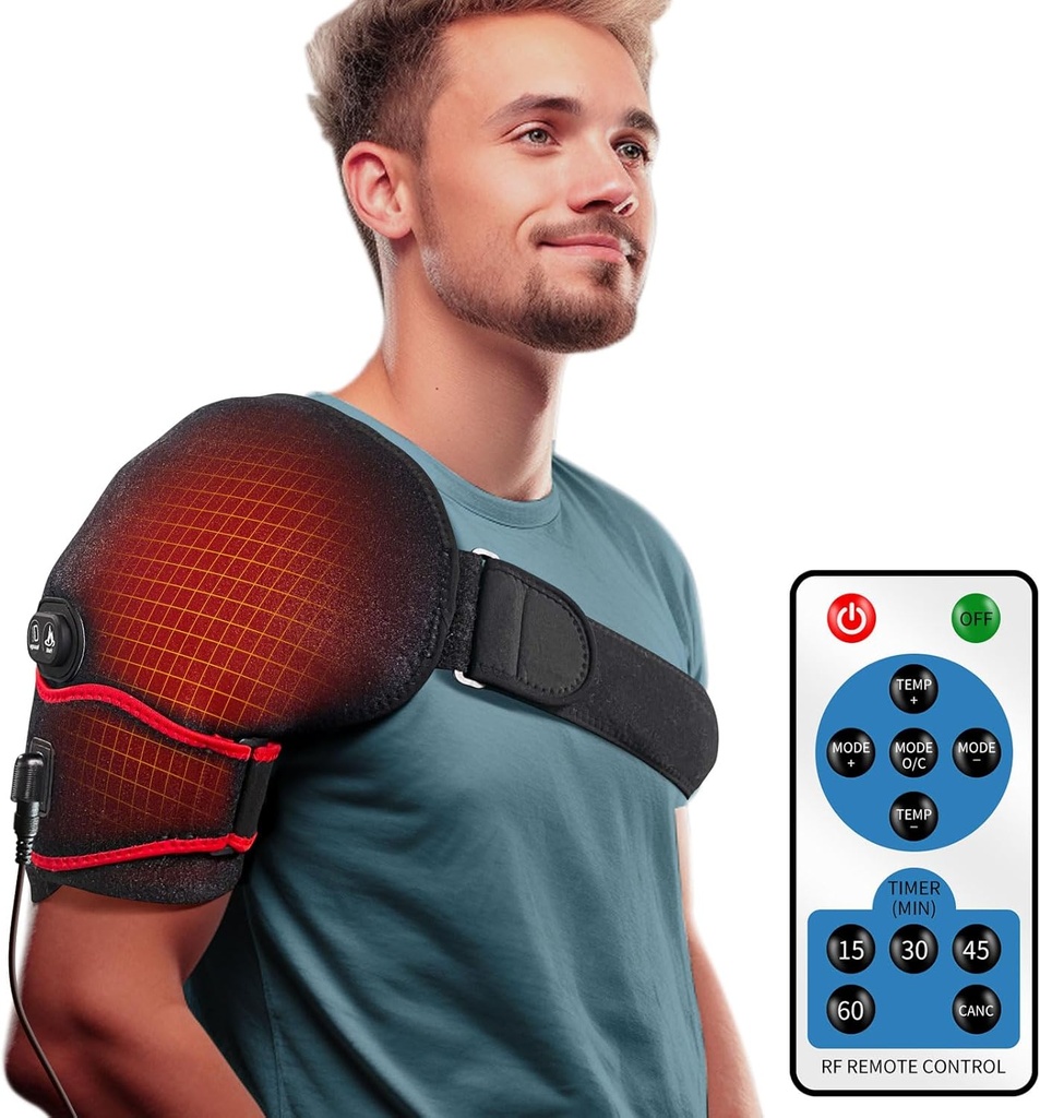 肩部加热 Pad Massager 止痛药, 振动按摩, 左右冷冻肩部加热包架, 旋转臂伤, 男子关节炎 -- -- XL/XXL