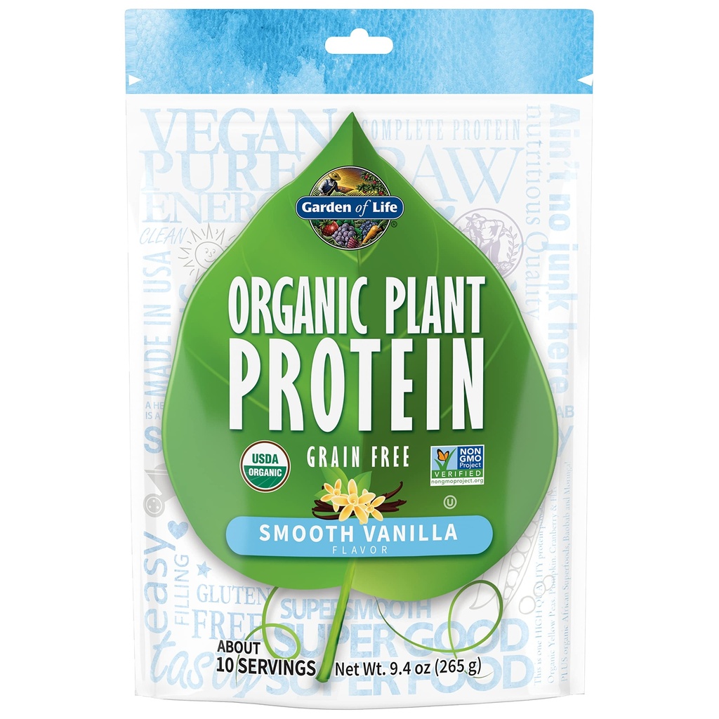 生命有机植物园 蛋白质平滑 香草粉 10种服务 - Vegan,Grain Free & Gluten Free Plant Based Shake 配1亿CFU Probiotics & Enzymes, 15g 蛋白质