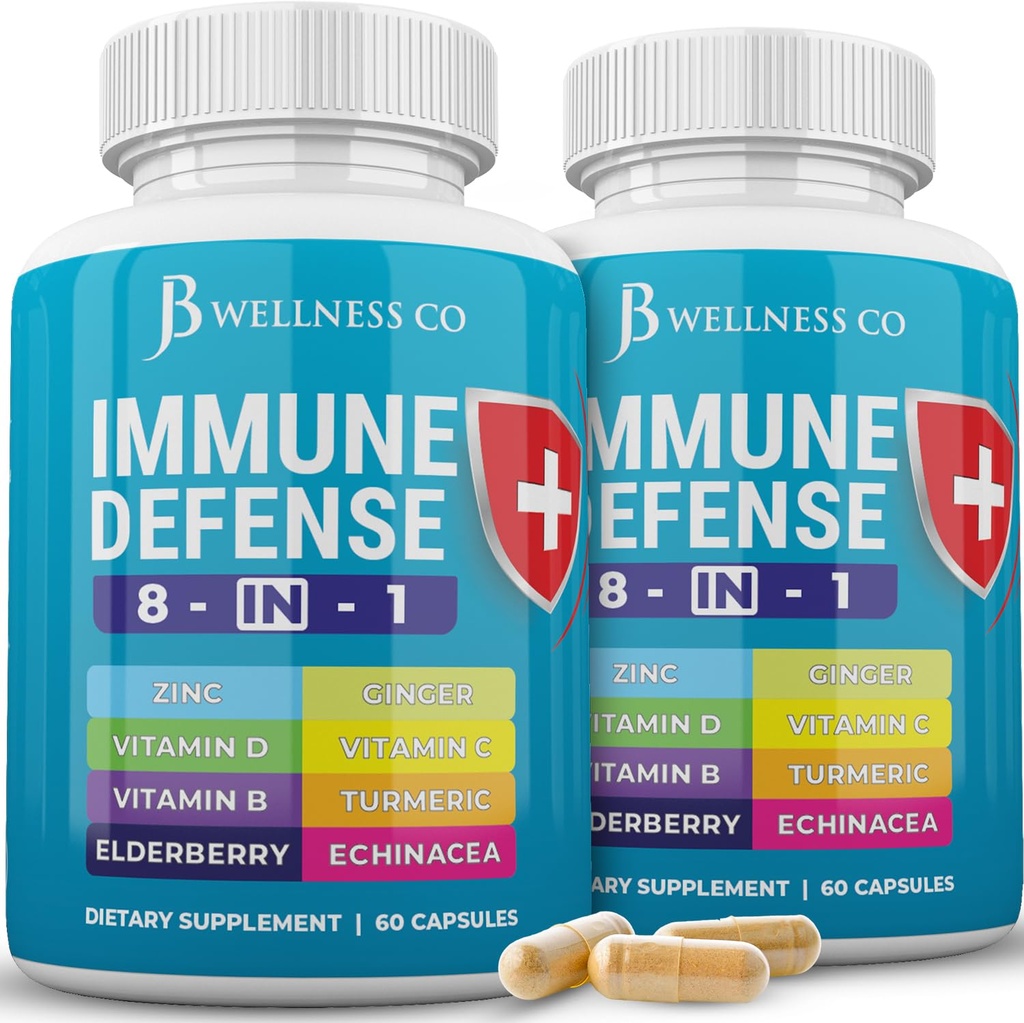 1 Capsules中的免疫支持8 - 锌补充剂,维生素D3,维生素C和长老莓 - Imune Boster Ginger Root和Turmeric - [2-Pack]