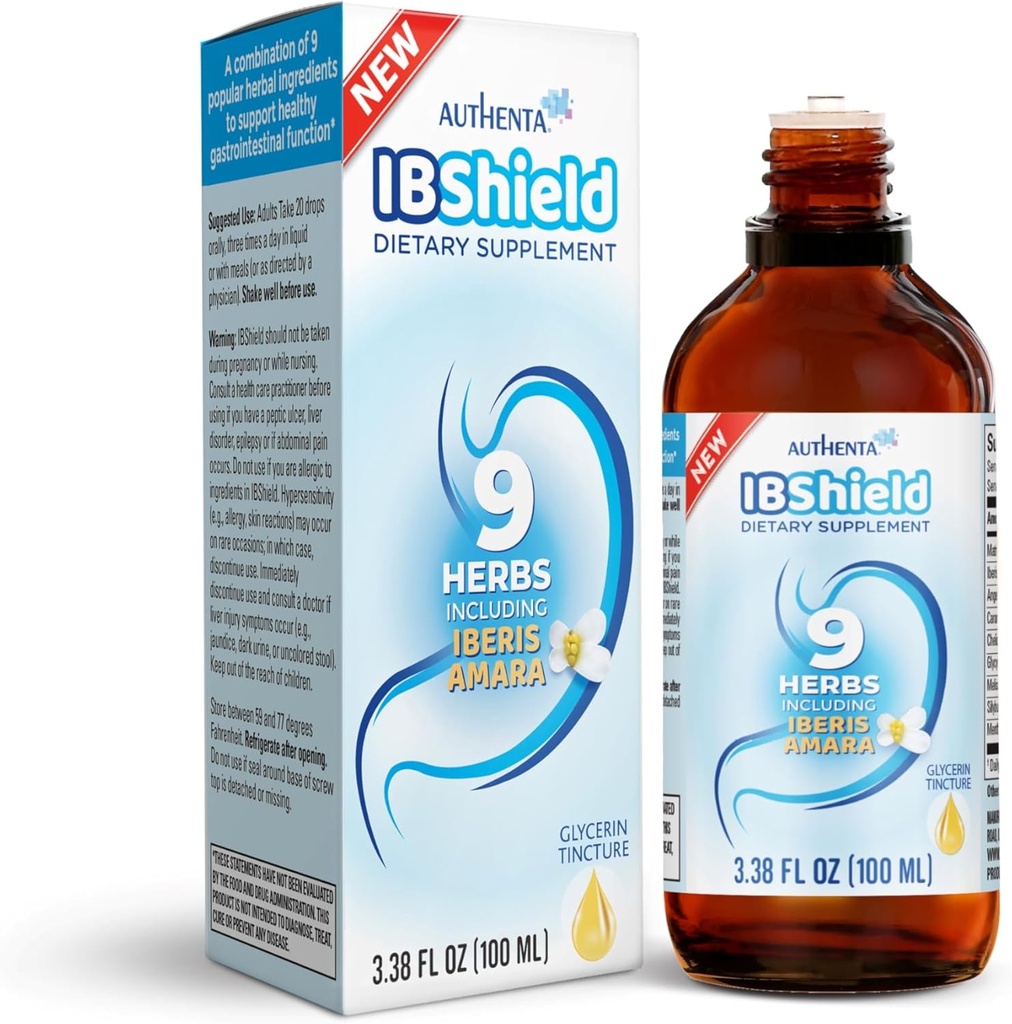 IBShield Tincture 100ml → 6+3=9 草药 → Iberis Amara, Peppermint, 夏莫米利, Lemon Balm, Caraway, Licorice, Angelica, Celandine & Mary's Thetle → 原草药方支持消化健康