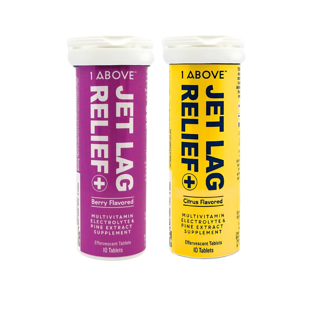 1ABOVE Jet Lag Relief Effervescent 多维素与 Pycnogenol 水分、能源、免疫支持 - 飞行必需 - Bundle Citrus 10ct & Berry 10ct