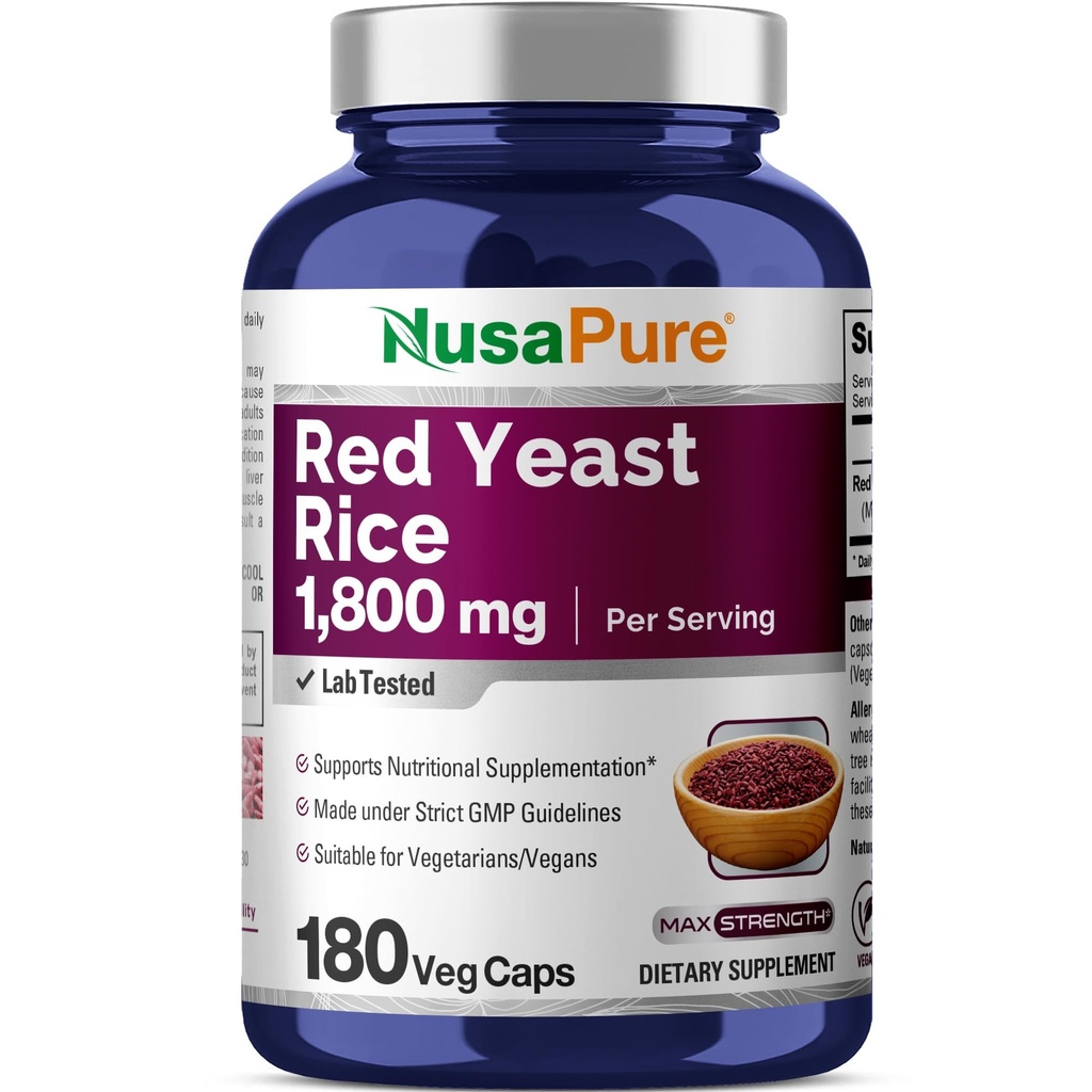 NusaPure红酵母大米 1800mg 180 Veggie Capsules (非GMO, Vegan)