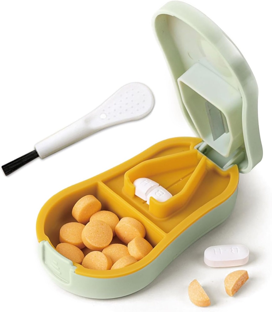 小和小小药丸的Pill Cutter Splitter - Pill Cutter 1/4 - 精确剪切多种药丸 - 轻松的开口扣键. (原始内容存档于2019-09-27). Detaccible Nislip V-Shaped Pad. 包头-圆刀护卫. 后存储 (青色)