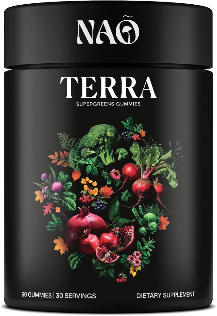 Terra Supergreens Gummys – 18种配有螺旋藻,氯菌,Turmeric,Reishi & Ashwagandha的超级食品配料 – Detox & Immune 支持补充剂 – Vegan, Non-GMO, 美国制造