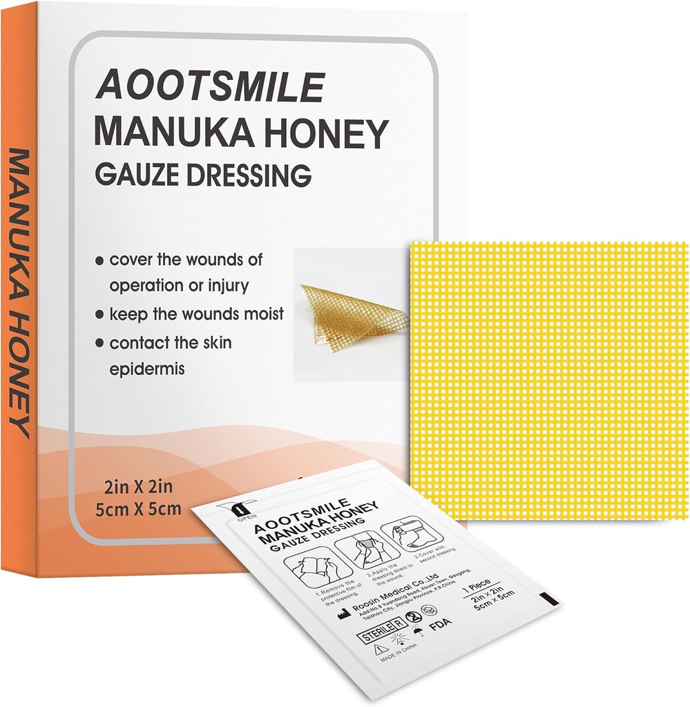 Manuka 蜂蜜伤病护理 - 蜂蜜伤病穿戴 2"×2" 蜂蜜病带伤病护理补丁,用于小伤口,切片, Lacerations, Scald and Burns for hound Healing, 10 Pcs.