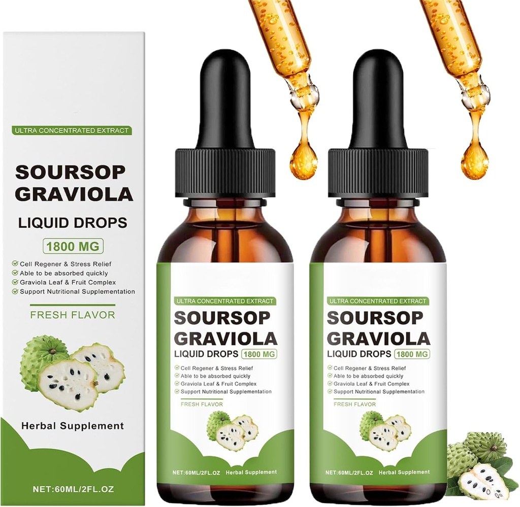 Natures纯有机苏索普提取,Soursop Oil Organization for Cancer, Soursop Bitters Liquids, Soursop Graviola Liquid Drops 1800mg, 草原善良, 天然火焰(2)