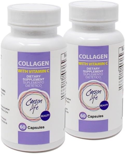 Carson Life Collagen Capsules 配有维生素 C - 60 Capsules - 抗衰老,免疫支持,健康头发,皮肤和钉子的饮食补充 - 美国制造(2包)