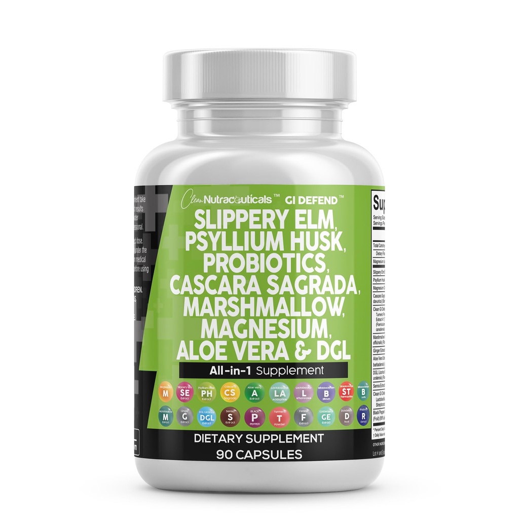 清洁营养素 滑石 榆树 Psyllium Husk Pre Probiotic Digestive Gut 健康补编,配有 Aloe Vera Cascara Sagrada Marshmallow 根 DGL Licorice Senna 提取