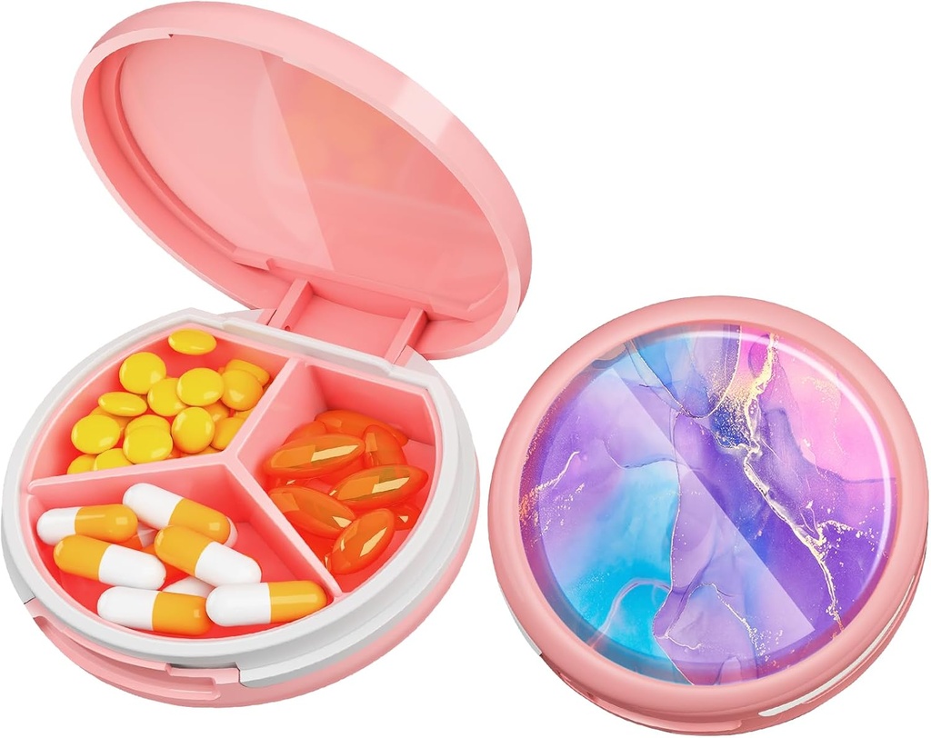 Serfeymi小药盒 - 3 Portable Pill Box for Purse Pocket, Concess mini Travel Pill case - 适合医药,维生素,鱼油,补充品 - Pink(流利艺术)