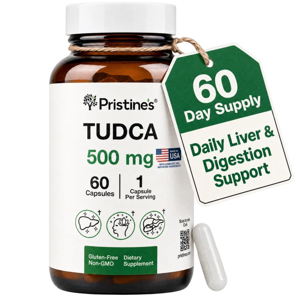 PRISTINE的Tudca 500MG Liver Support & Puilized Bile Salts 补充 Capsules - 60天供应 - Gallbladder Liver Organ & Digestion Detox and Cleanse Support - Gluten 免费非转基因O